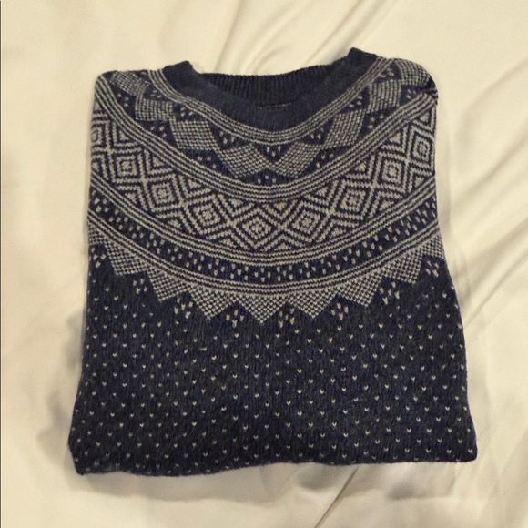 J. Crew Factory Blue and White Geometric Crewneck Sweater - Picture 4 of 4